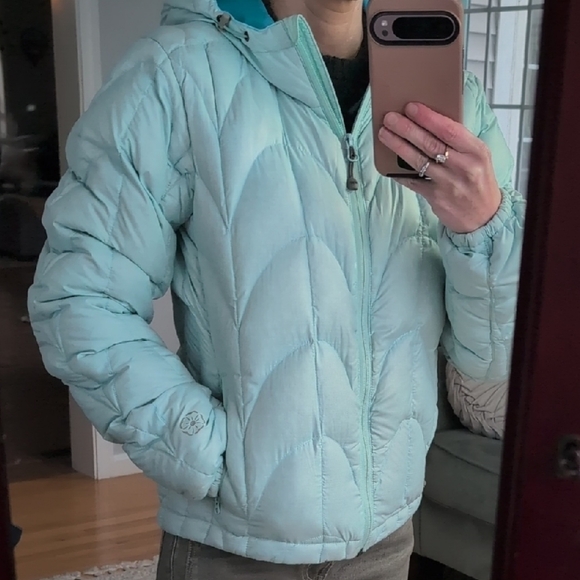 Outdoor Research Women's Light Aqua Hooded Puffer Jacket - Picture 6 of 17
